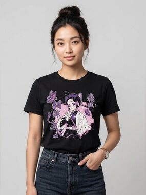 Demon Slayer Shinobu Kocho Shirt Juniors S Black Insect Hashira Anime T-Shirt